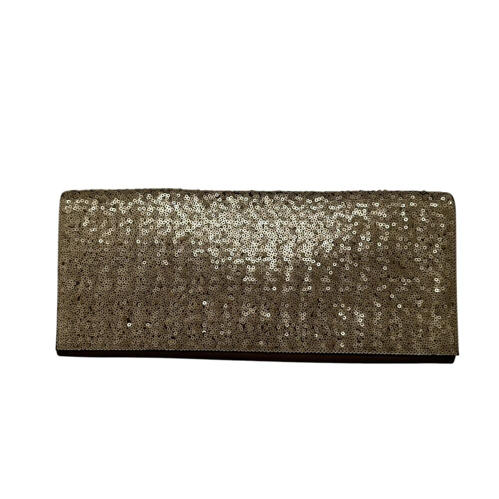 BANANA REPUBLIC Bronze Sequin Clutch Purse Wallet Satin Magnetic Close Formal